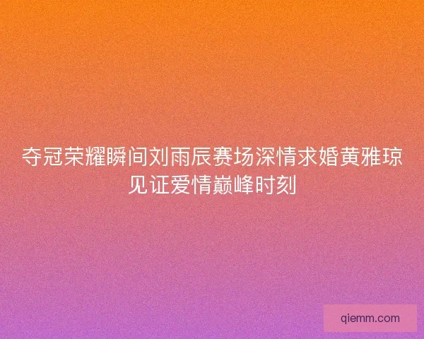 夺冠荣耀瞬间刘雨辰赛场深情求婚黄雅琼见证爱情巅峰时刻